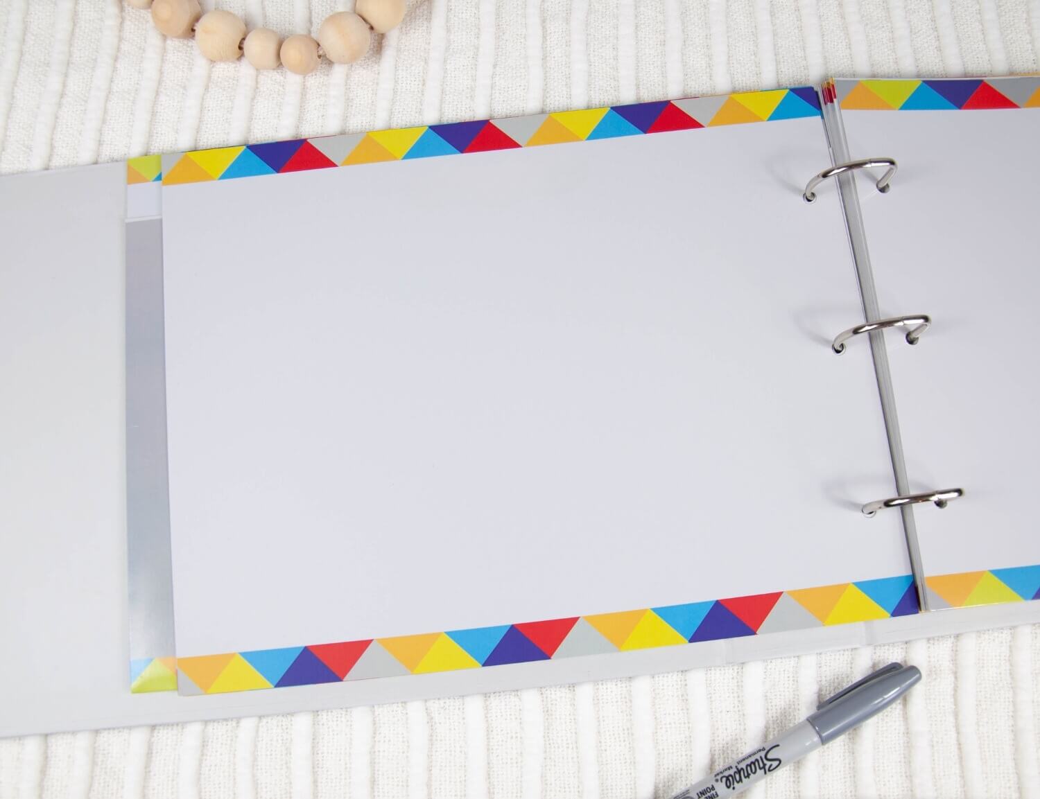 blank photo page inside school memory binder