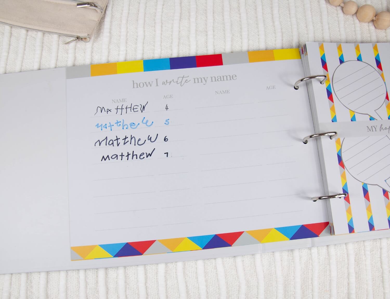school memory book how I write my name page