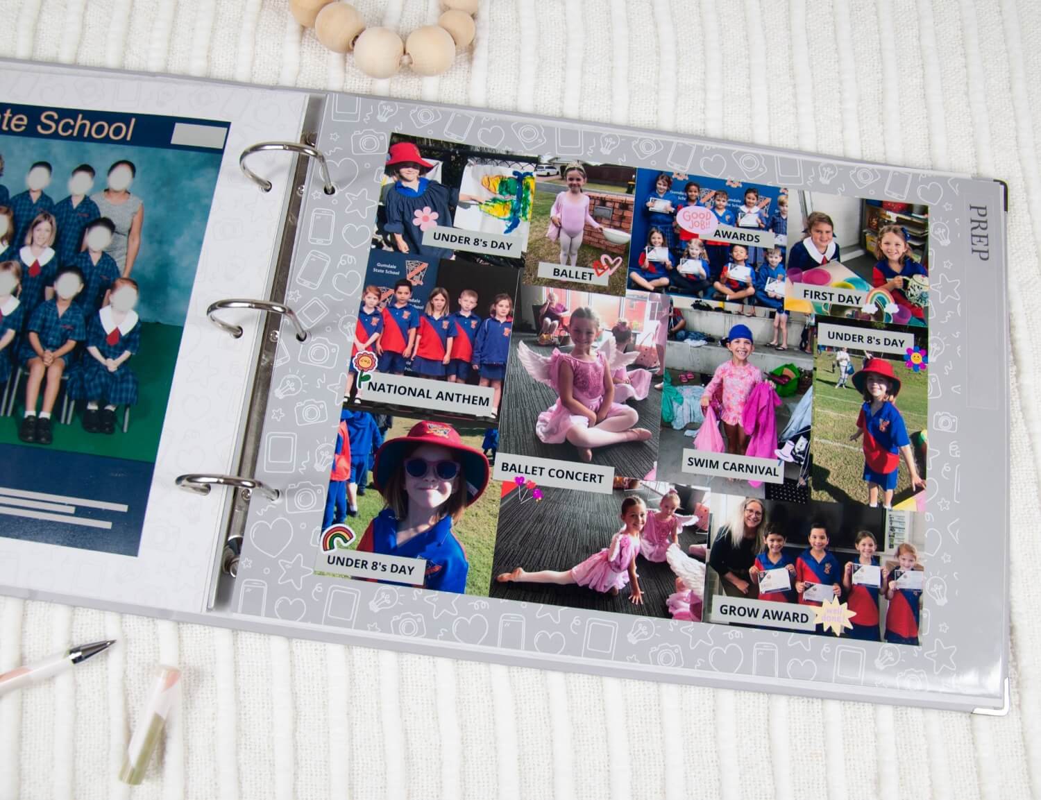 grey school memory book prep collage page